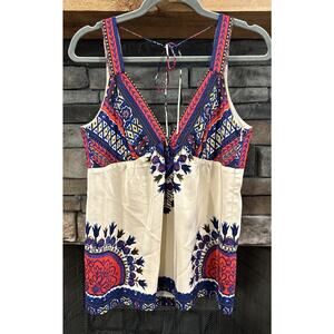 Women’s TIBI New York Floral/Mosaic Silk V Neck Halter Top Size M *B5